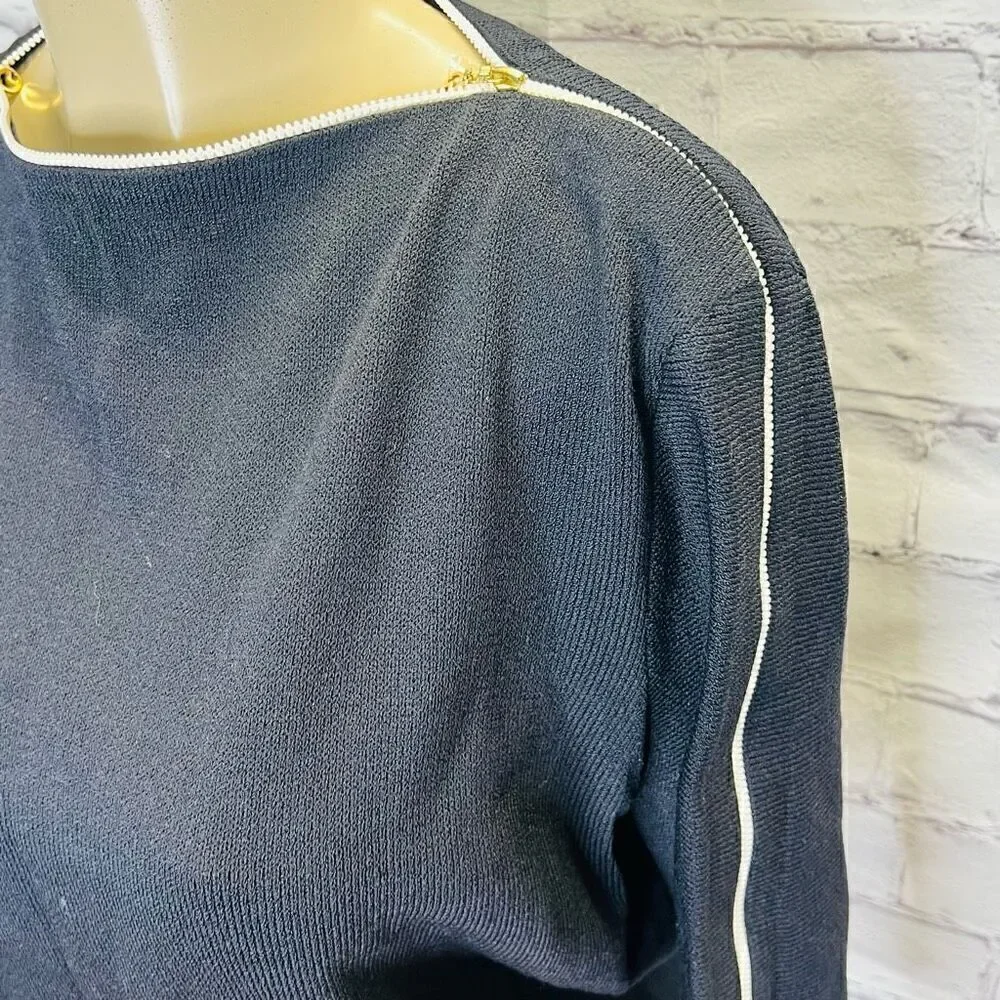 St. John Collection By Marie Gray Womens Black Knit Zipper Sleeves Top Size 6